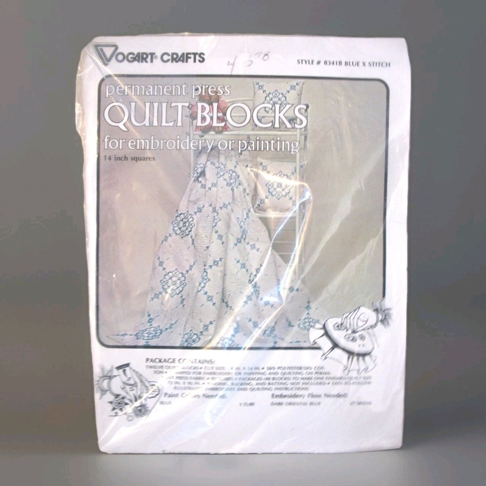 Vogart Crafts 14"  ea. #8341B BLUE CROSS STITCH polyester blend‎ 12 stamped pcs